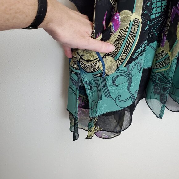 Citron dark spring printed silk blouse with matching scarf - Picture 8 of 10